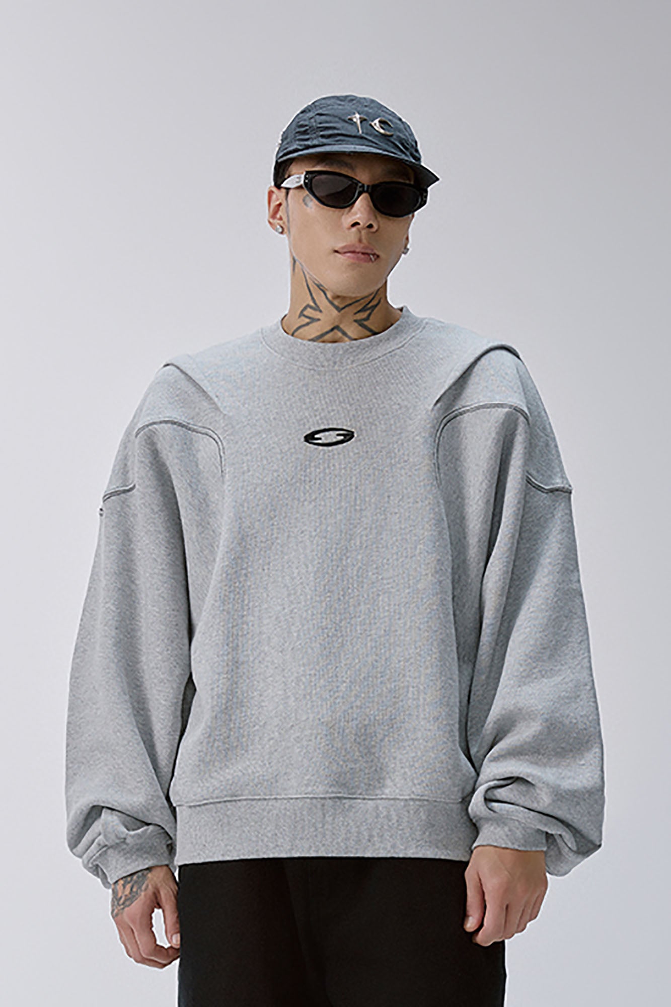 Pleated Panel Logo Embroidery Sweatshirt