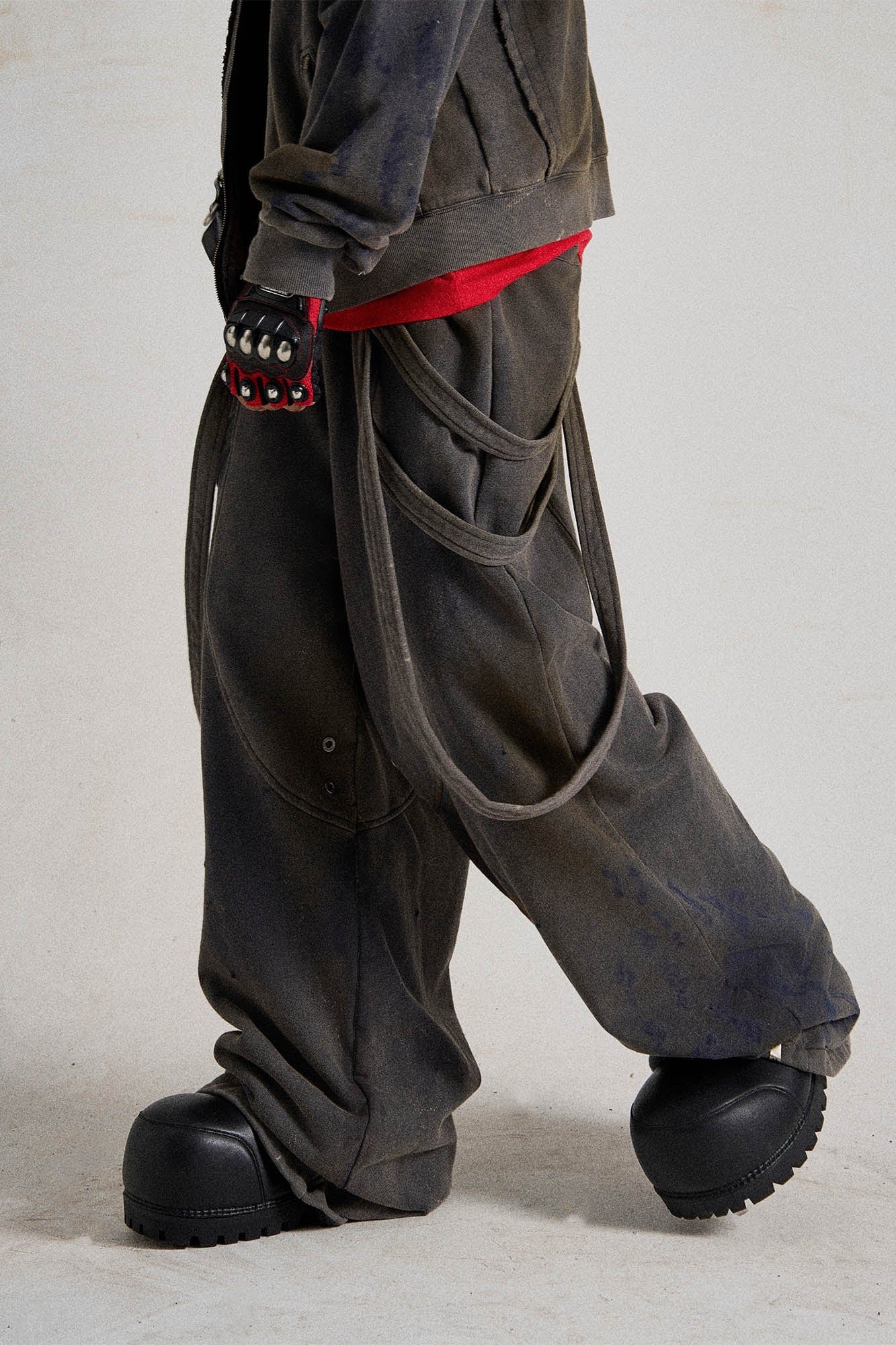 Spliced Multi-Strap Wide-Leg Sweatpants