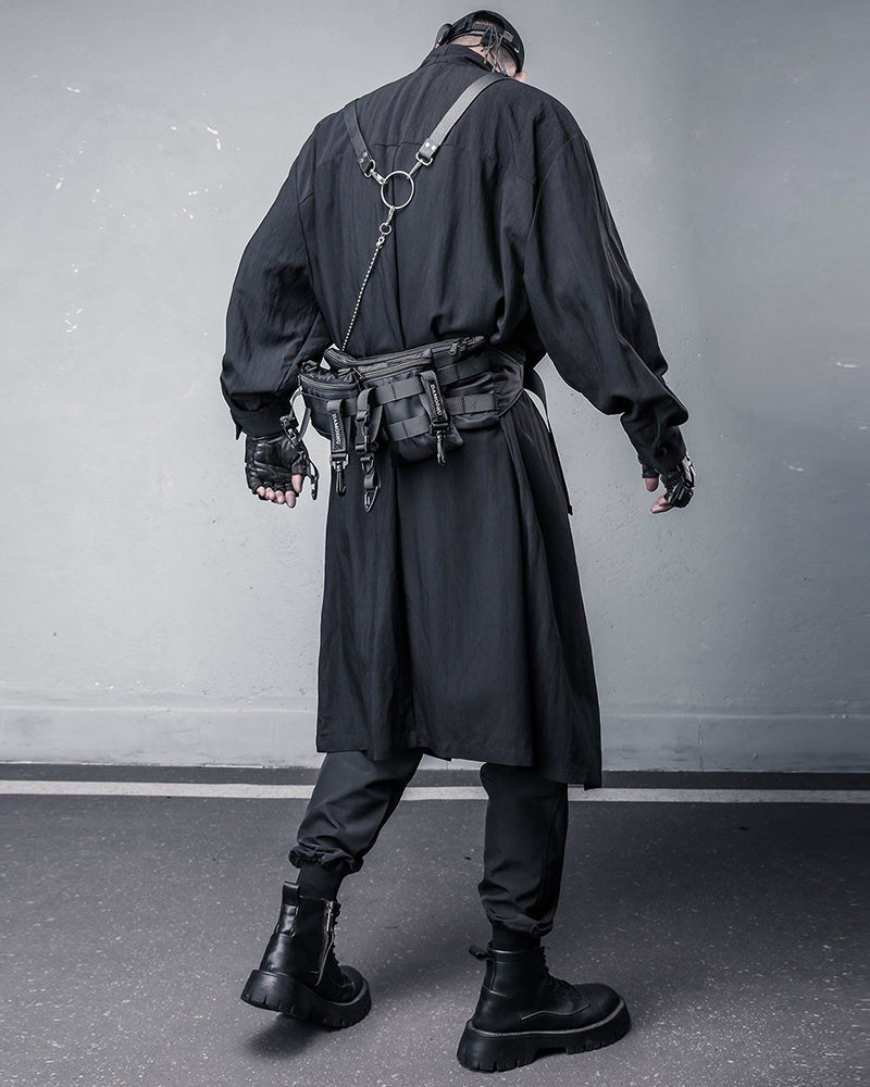 Darkwear Asymmetric Draped Black Long Cardigan