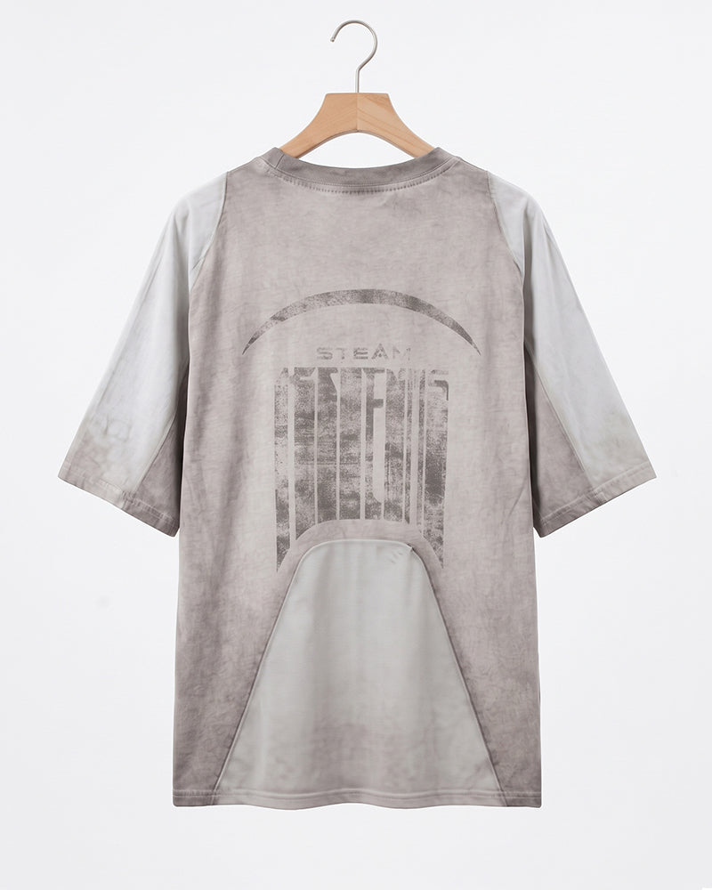 Post-Apocalyptic Dirty-Dye Geometric Panel T-Shirt