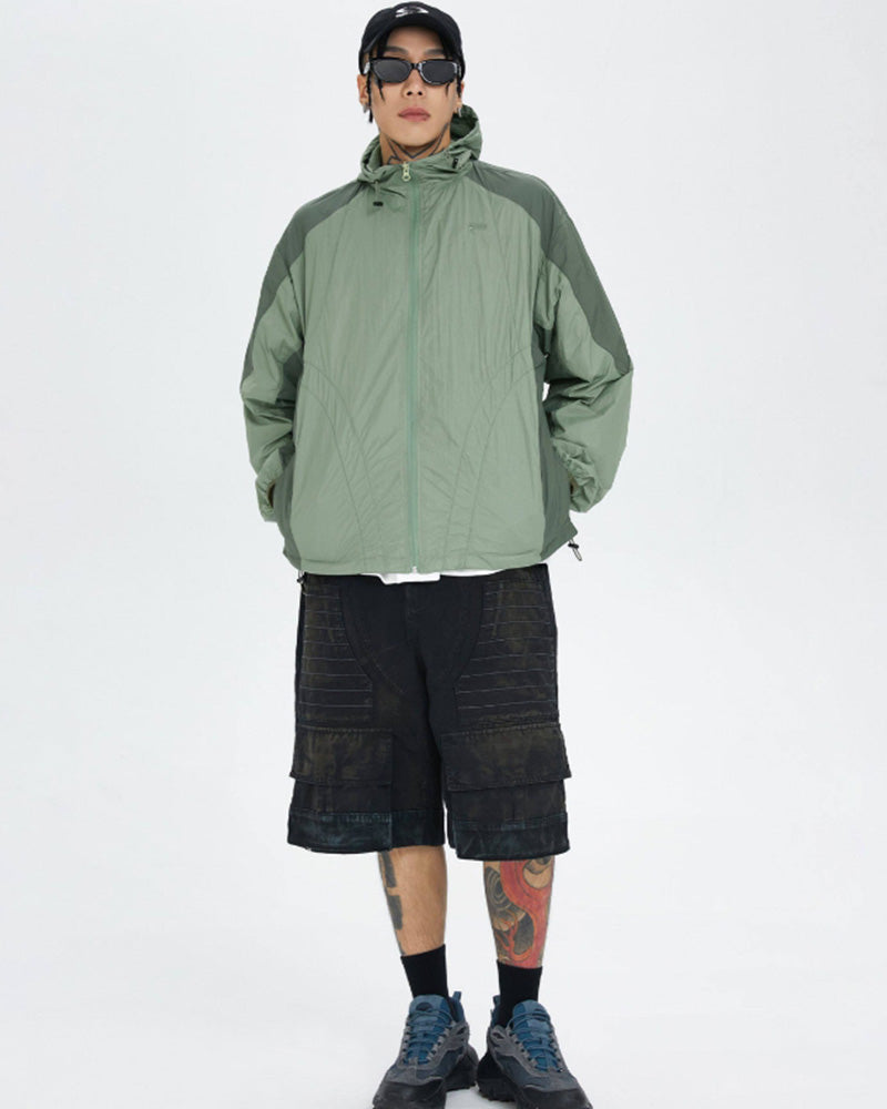 Spliced Drawstring UV Protection Light Jacket