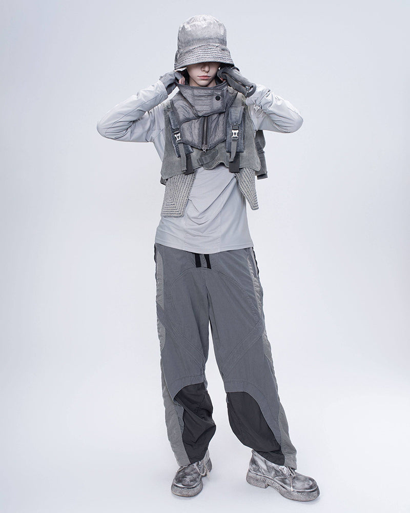 Techwear Color-Block Mock Neck Long-Sleeve Tee