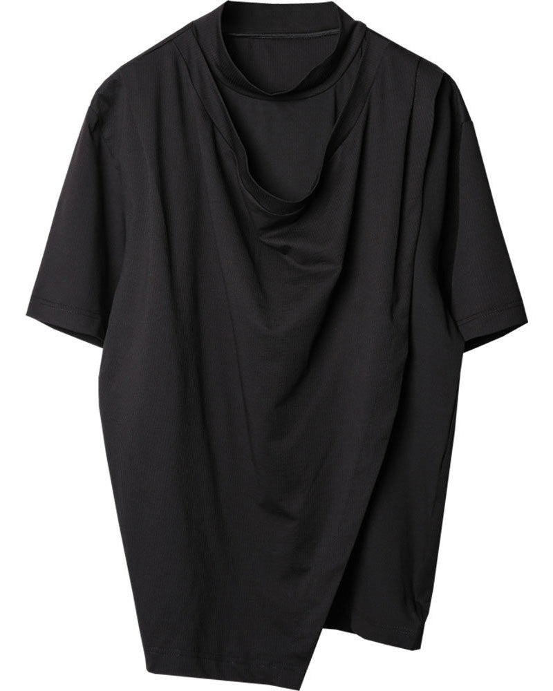 Techwear Draped Neck Asymmetrical Hem T-Shirt