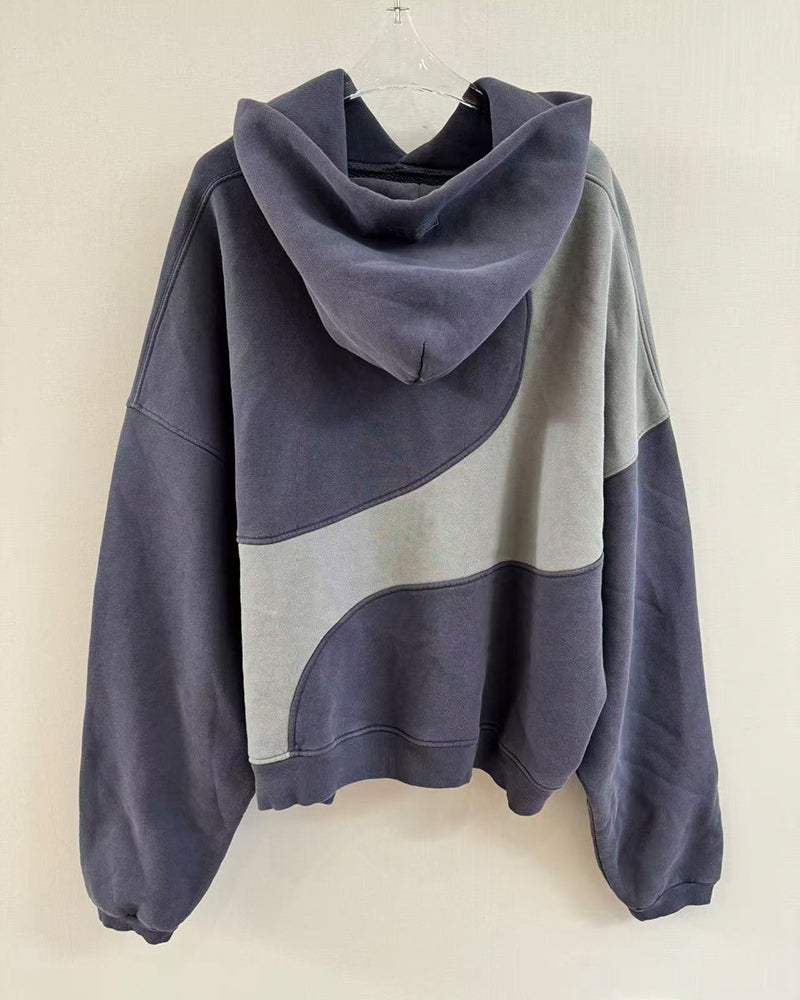 Post-Apocalyptic Curved Patchwork Washed Hoodie