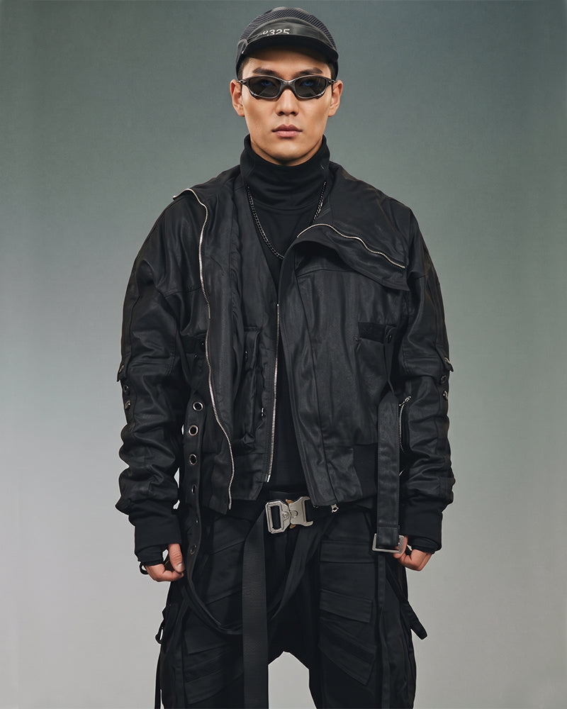 Wasteland Zip-Deconstructed Cinched-Waist Waxed Jacket