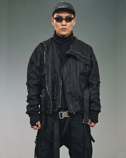 Wasteland Zip-Deconstructed Cinched-Waist Waxed Jacket