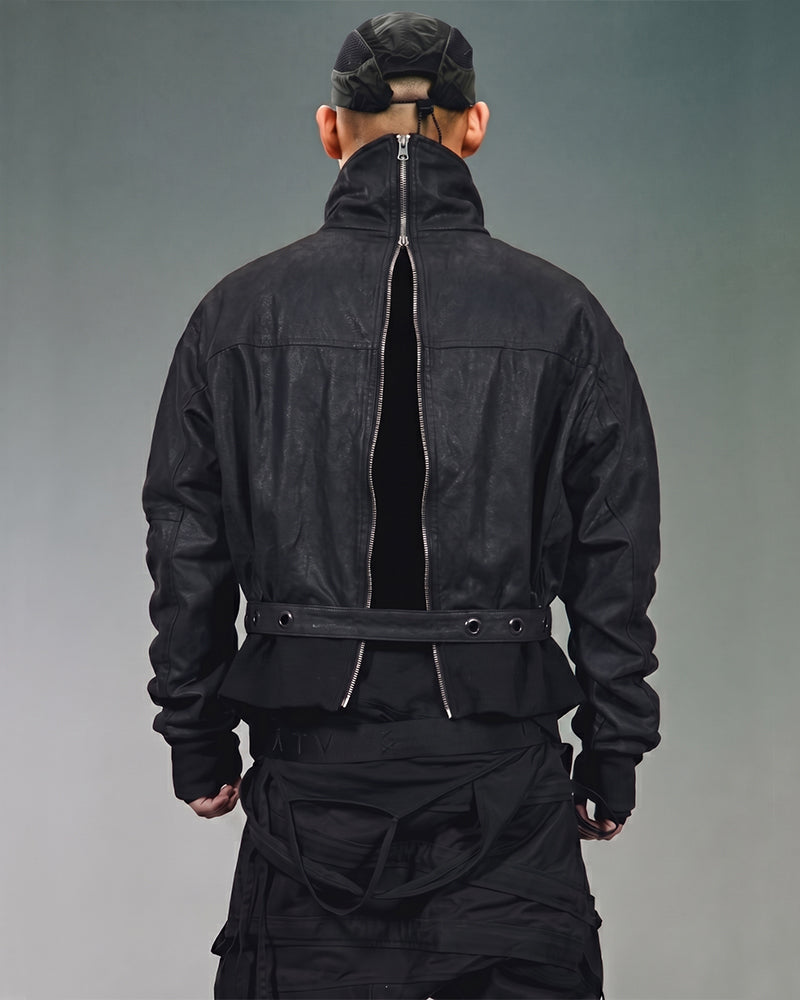 Wasteland Zip-Deconstructed Cinched-Waist Waxed Jacket
