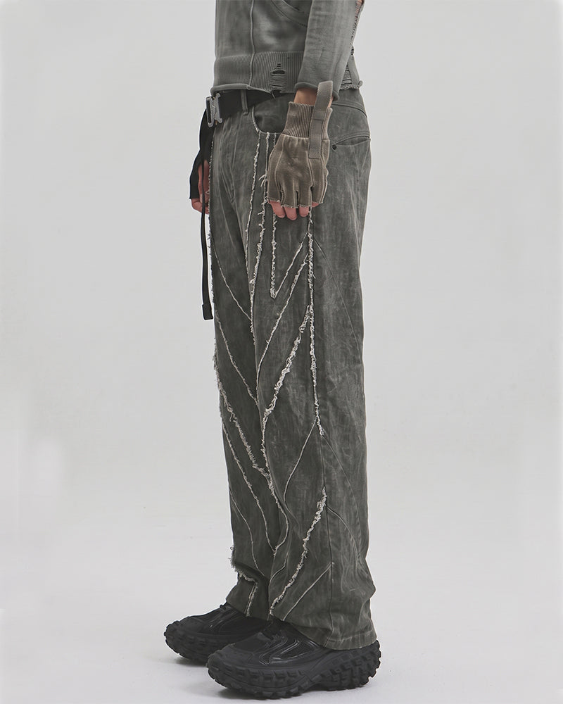 Wasteland Deconstructed Raw-Edge Wide-Leg Pants