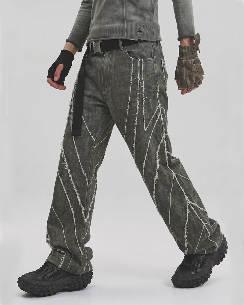 Wasteland Deconstructed Raw-Edge Wide-Leg Pants