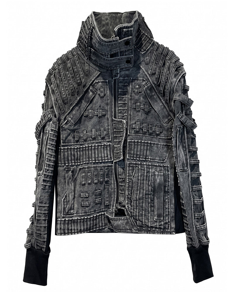 Wasteland Asymmetric Distressed Washed Tactical Jacket