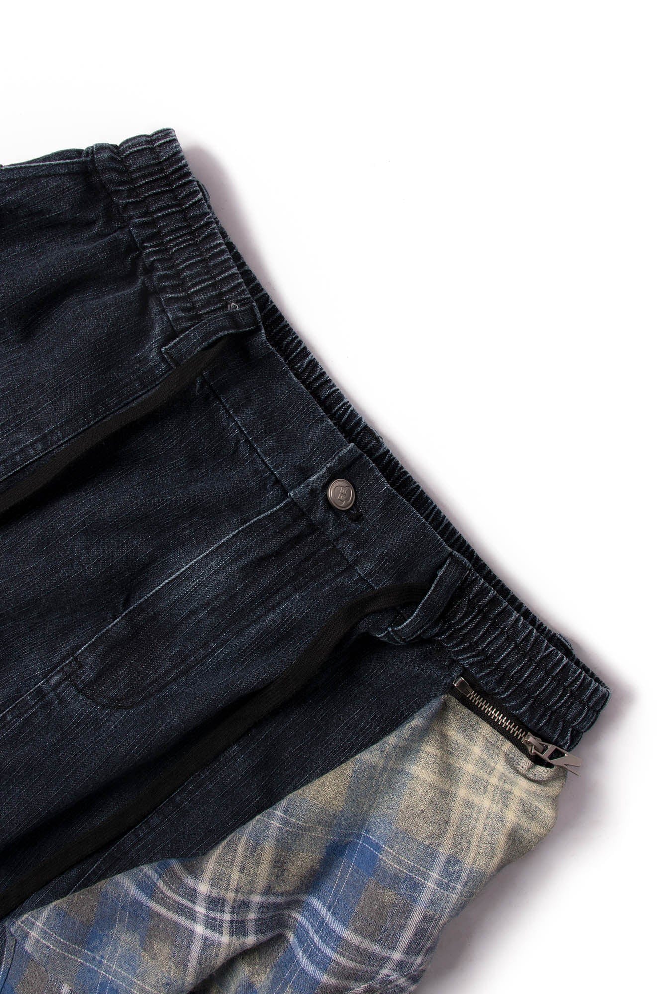 Detachable Plaid Drape Denim Shorts