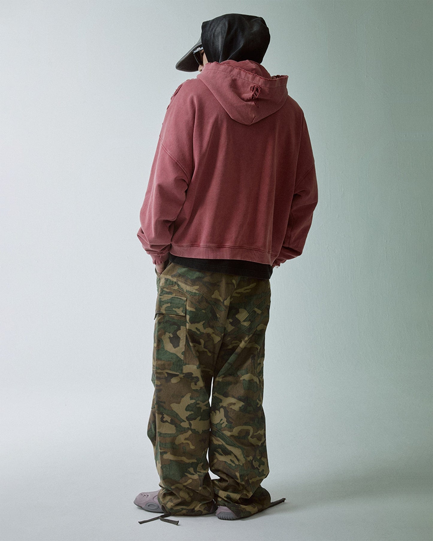 Wide-Leg Draw-String Camo Cargo Pants