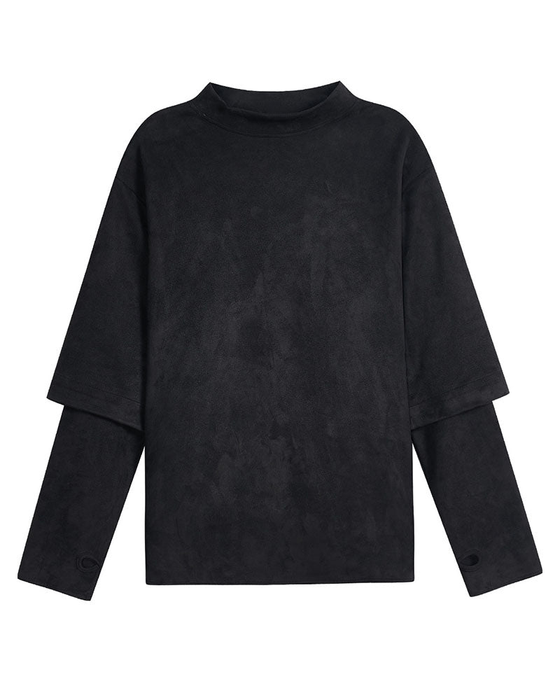 Modern Japanese Mock Neck Layered Long-Sleeve Tee
