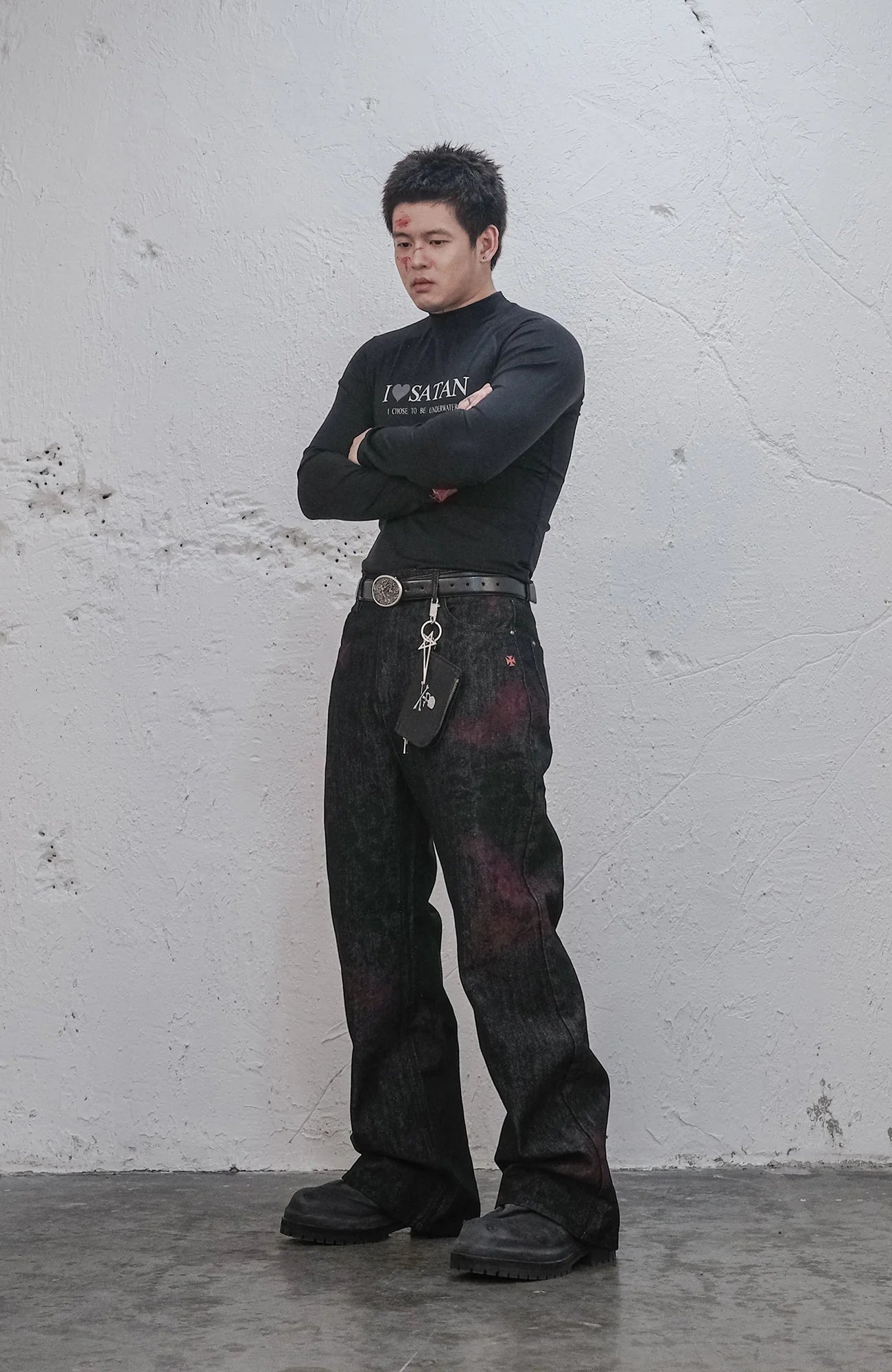 Bloodstained Raw Flared Denim Pants