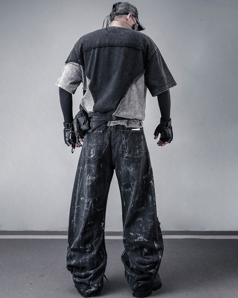 Street Wasteland-style Distressed Patchwork T-Shirt