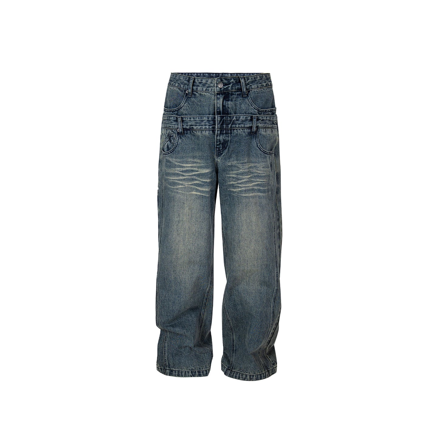 Double Waistband Washed Wide-Leg Jeans