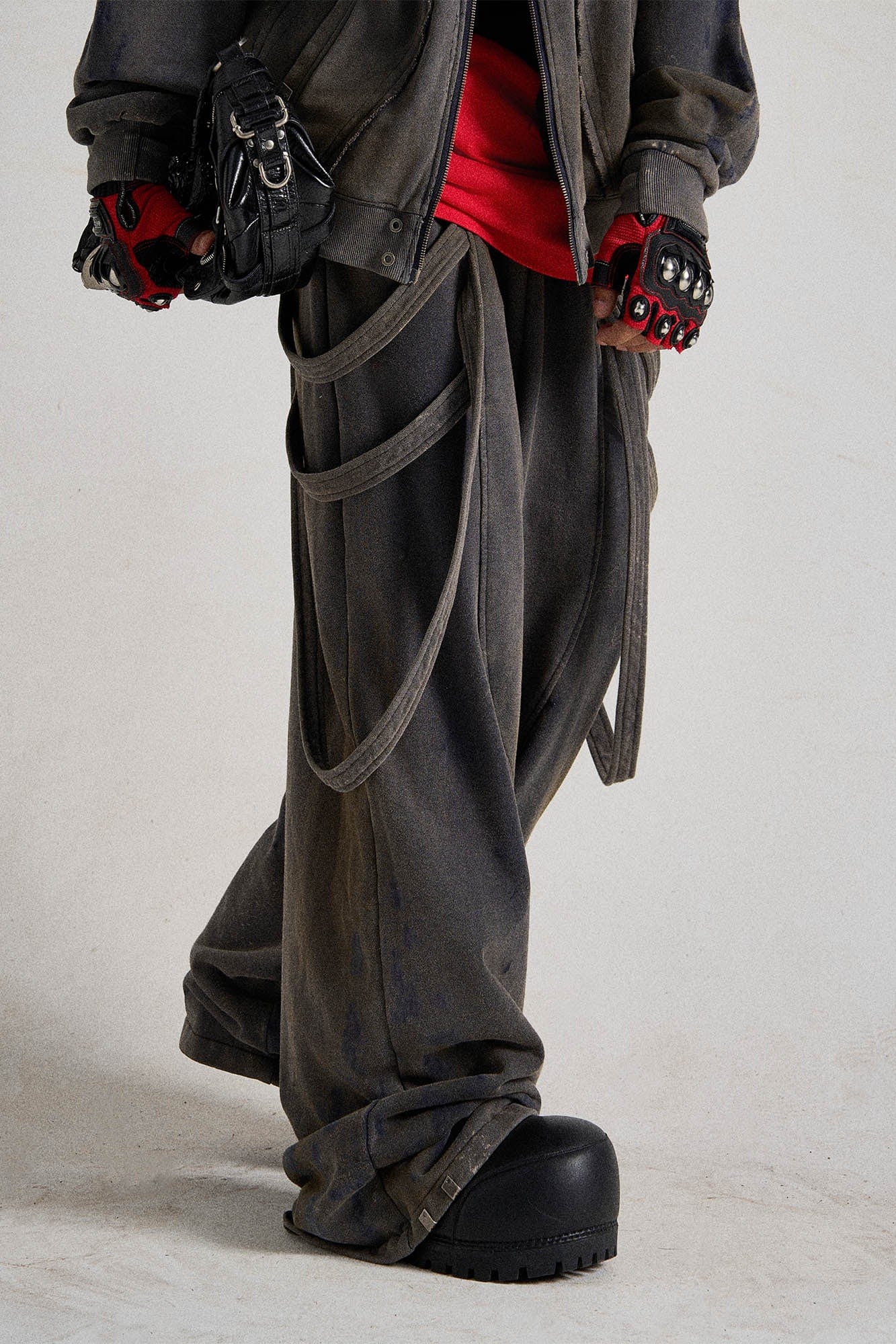 Spliced Multi-Strap Wide-Leg Sweatpants