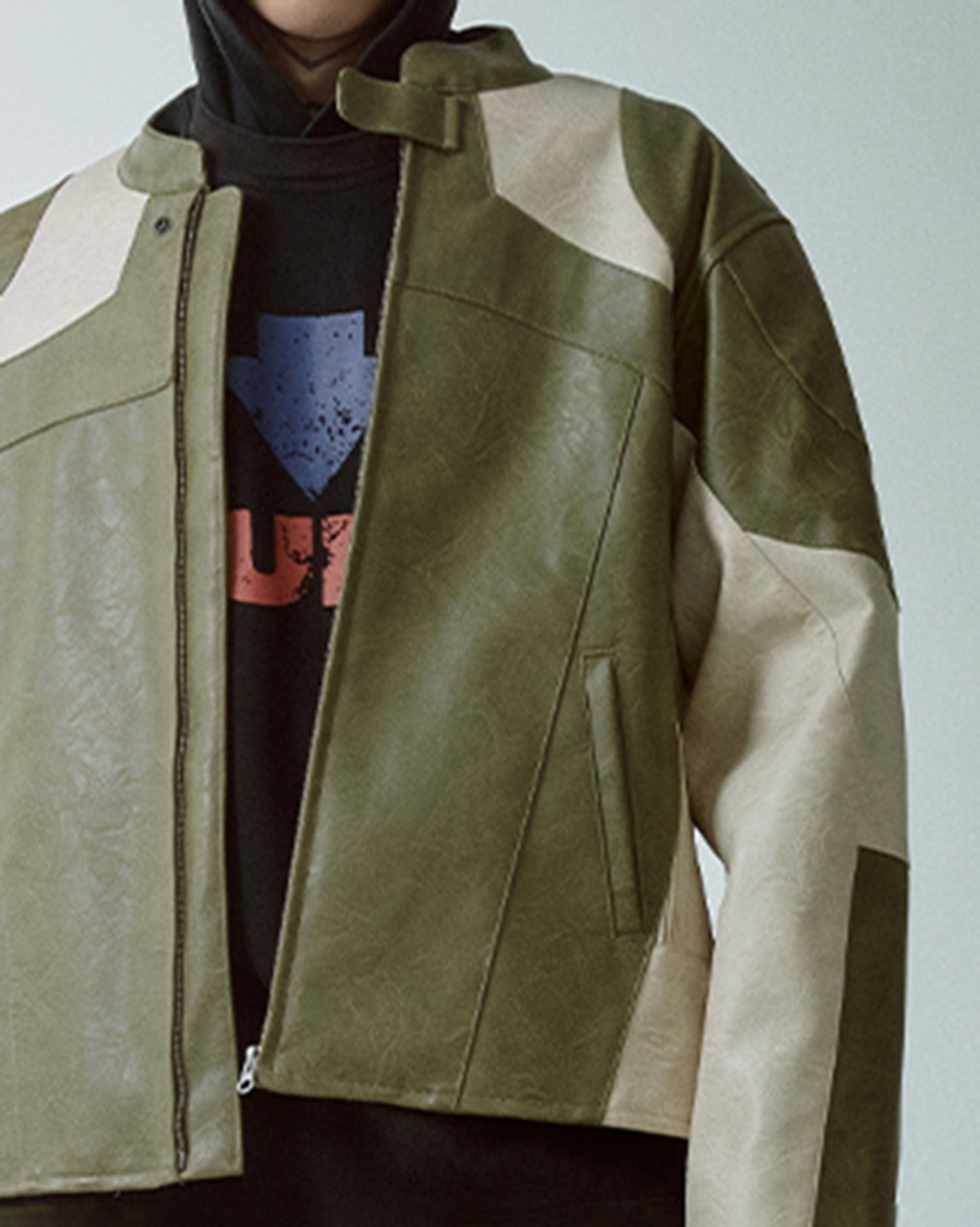 Modern Deconstructed Faux Leather Biker Jacket