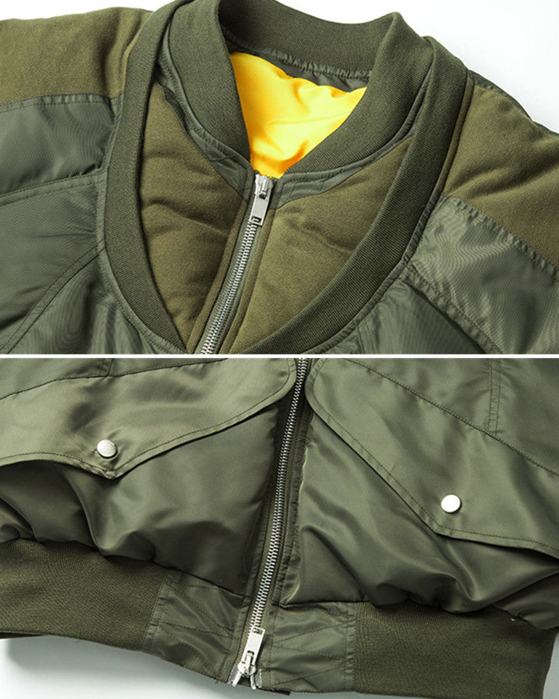 Deconstructed Double Collar Layered Contrast Bomber Jacket