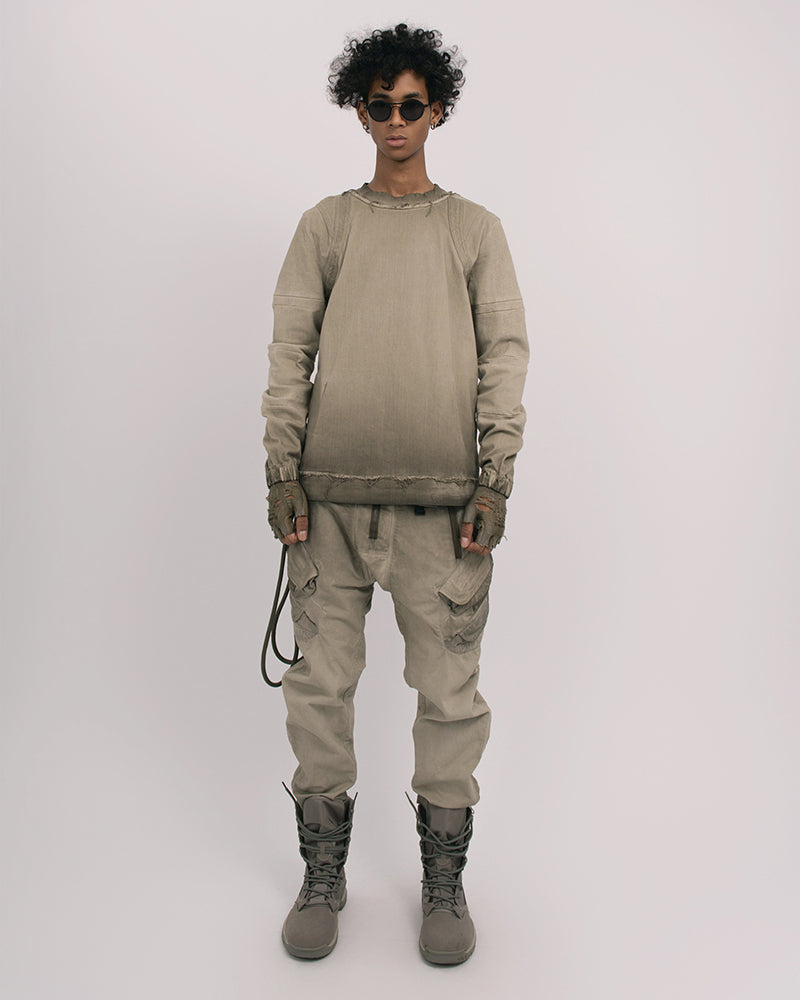 Wasteland Distressed Frayed Hem Crewneck Long-Sleeve Tee