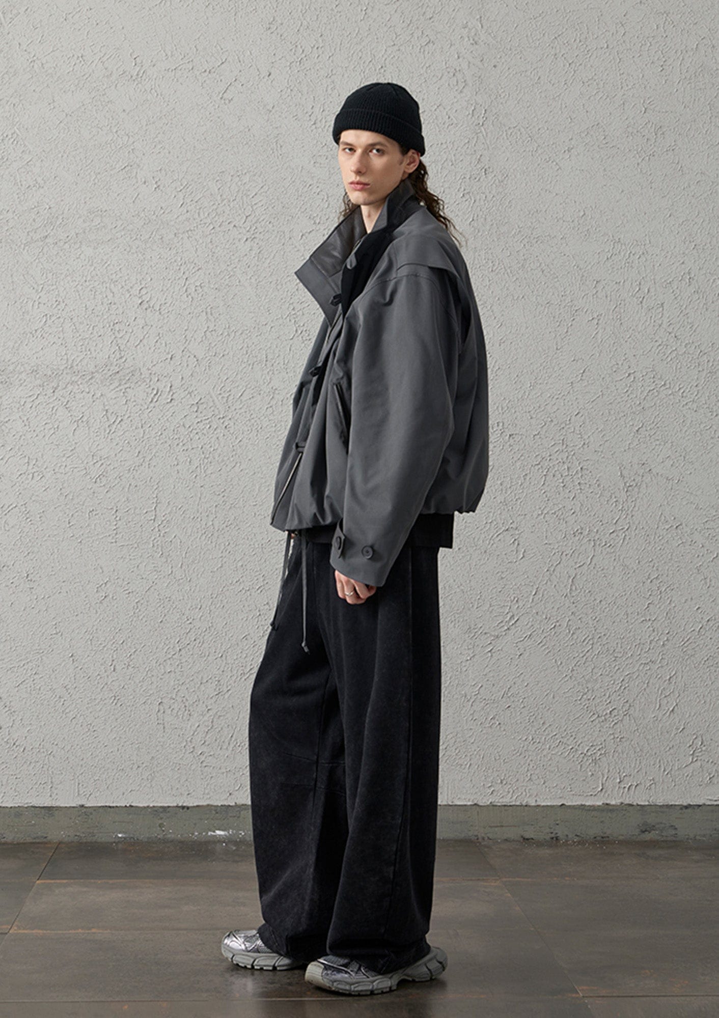 Waxed-Wash Oversized Curved Pants