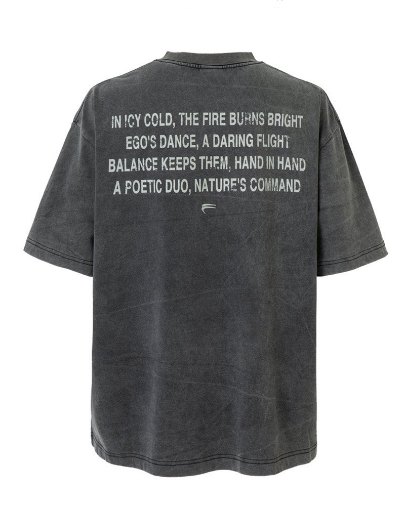 Washed Vintage Contrast Slogan Print T-Shirt