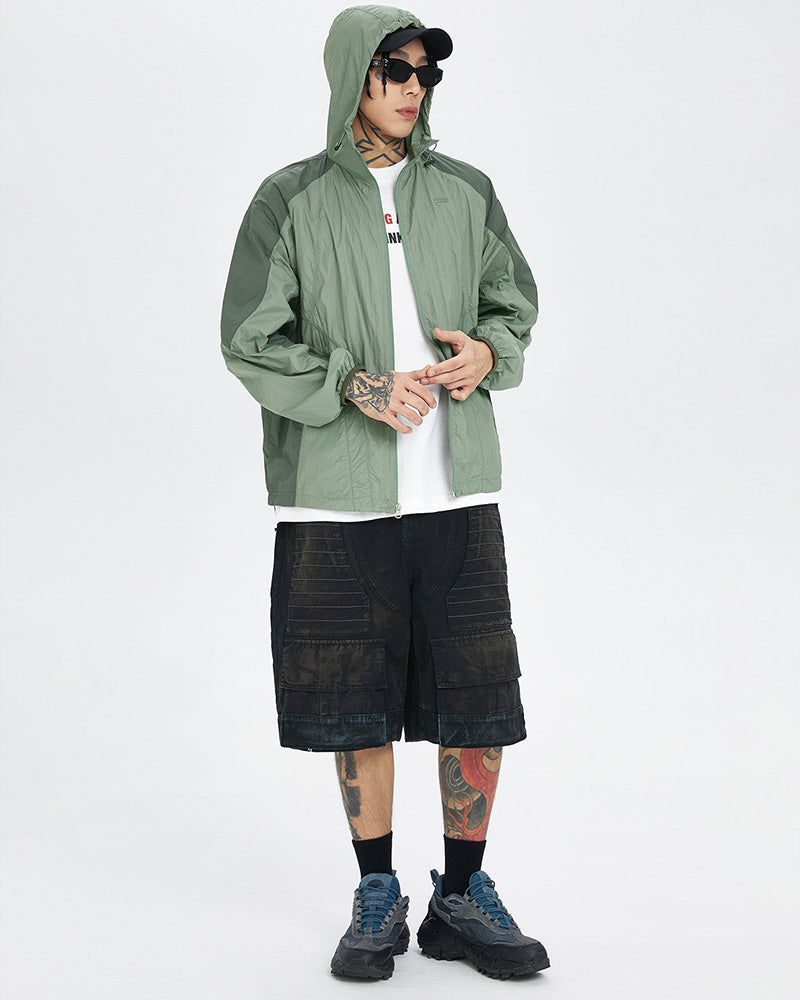 Spliced Drawstring UV Protection Light Jacket