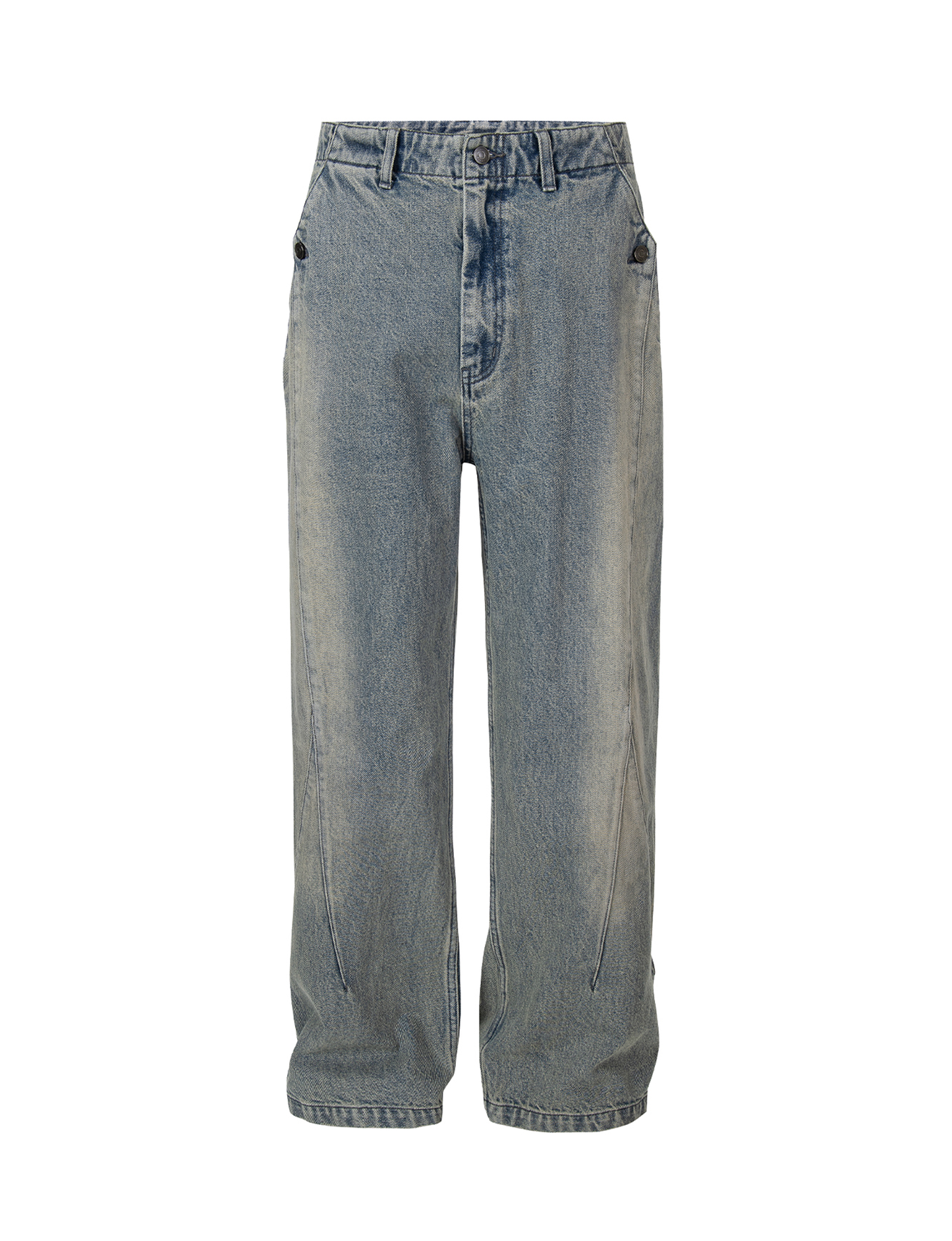 Washed Panel Adjustable-Hem Denim Pants