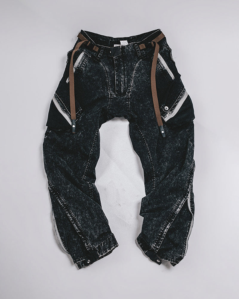 Acid-Wash Speckled Mega-Pocket Cargo Pants