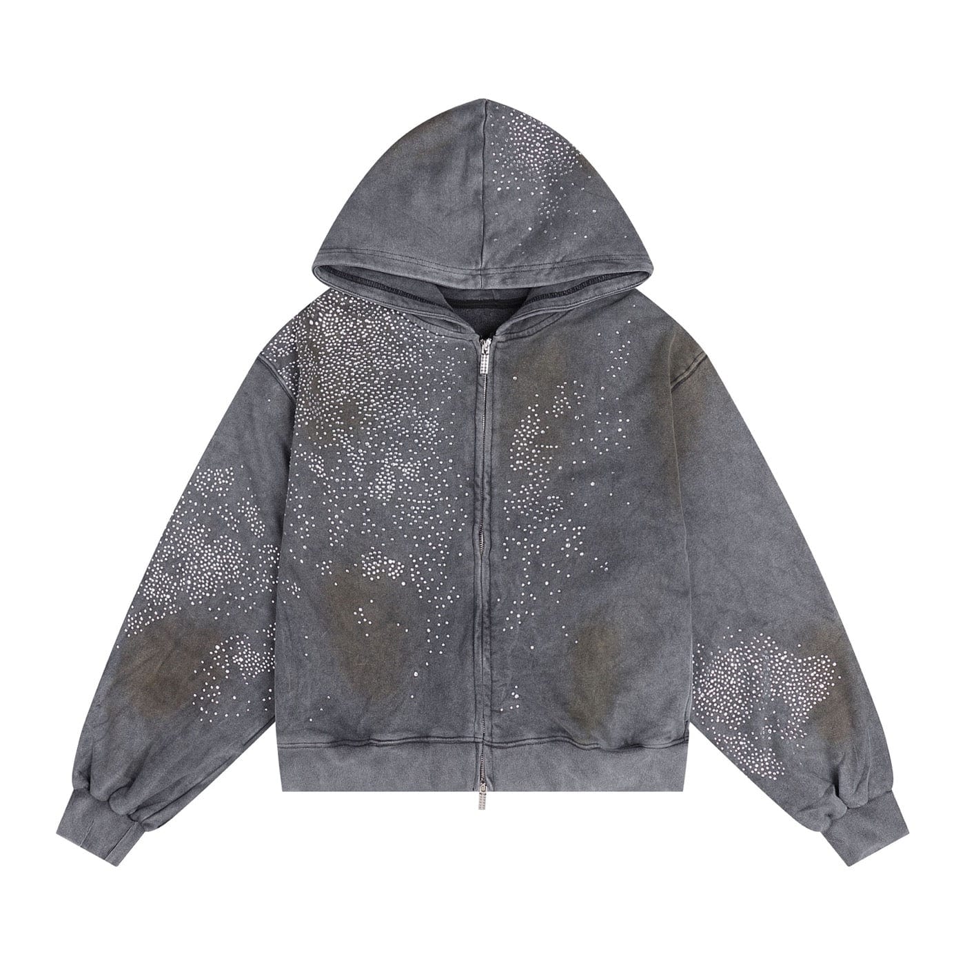 Diamond Distressed Zip-Up Hoodie