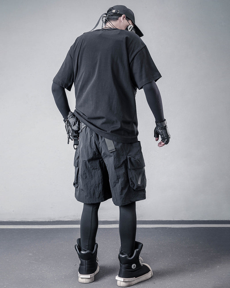 Streetwear Patchwork Techwear Black T-Shirt