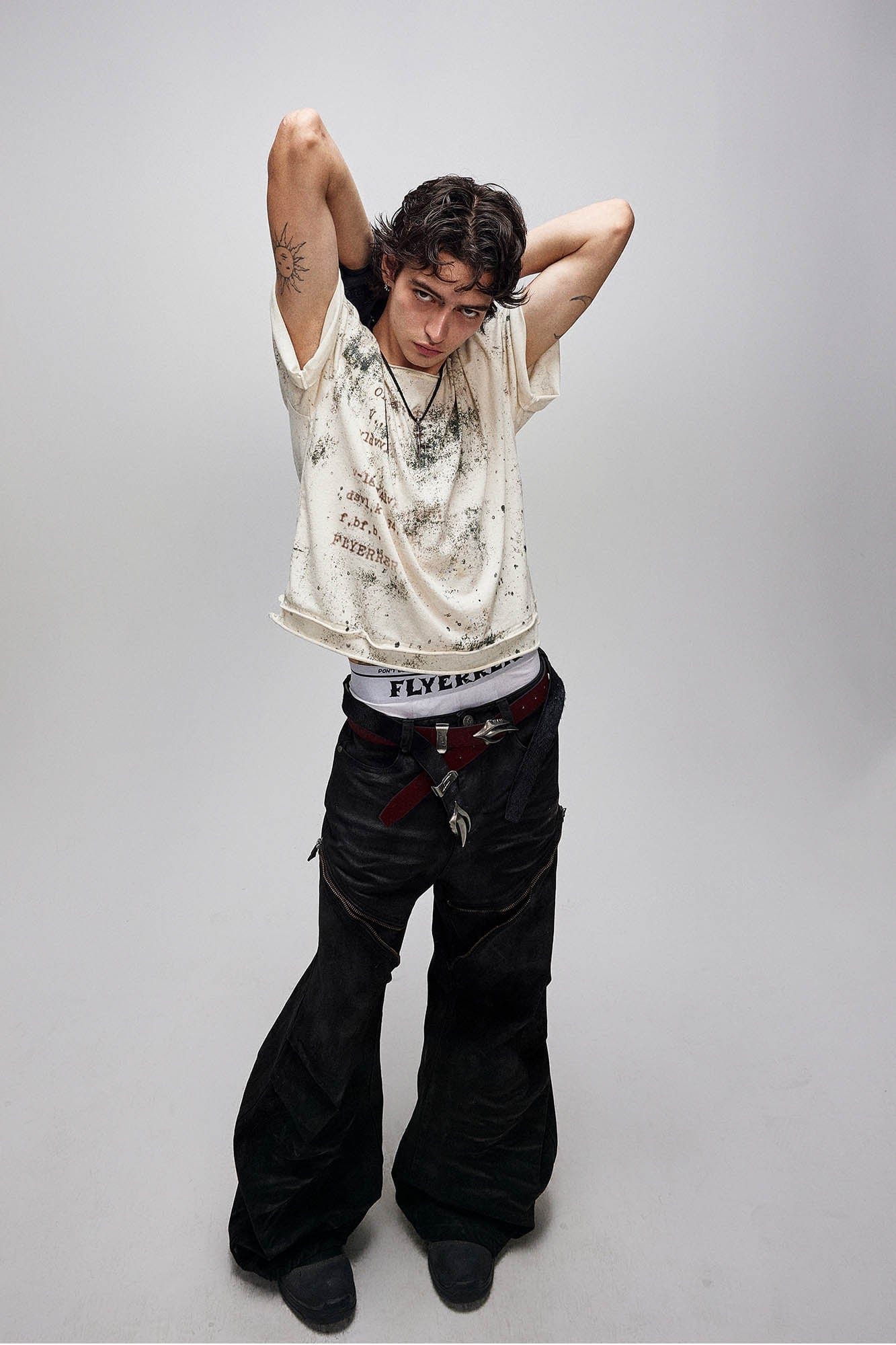 Grunge Brush-Stained Raw Hem T-Shirt