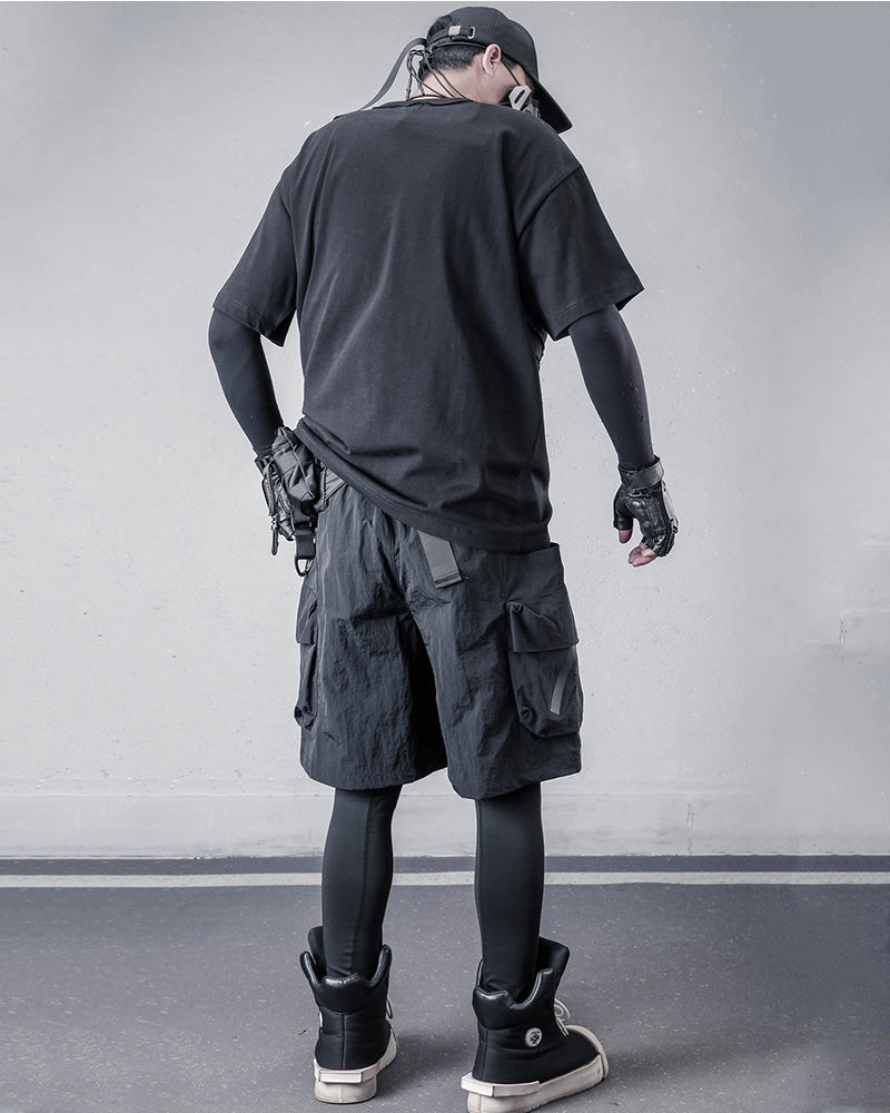 Streetwear Black Techwear Loose Cargo Shorts