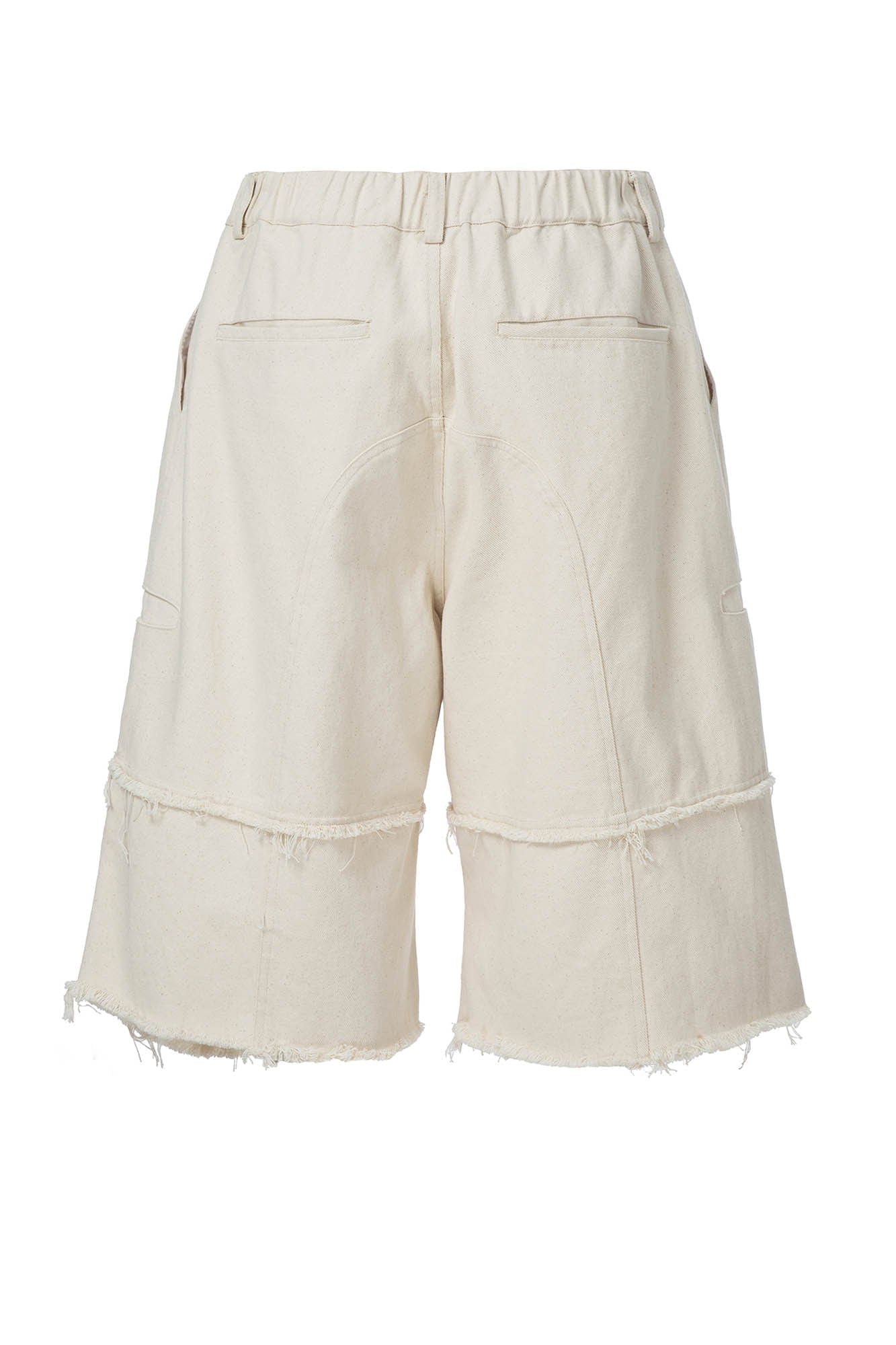 Layered Spliced Frayed-Edge Shorts