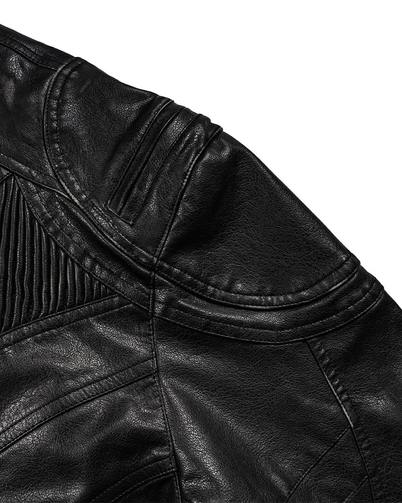 Distressed Midnight Fang Faux Leather Biker Jacket