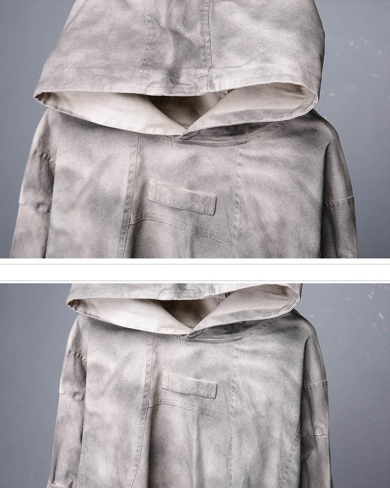 Vintage Washed Distressed Oversized Techwear Hoodie