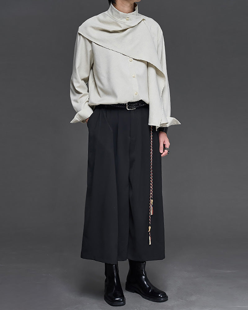 Japanese Vintage Scarf Collar Long-Sleeve Shirt