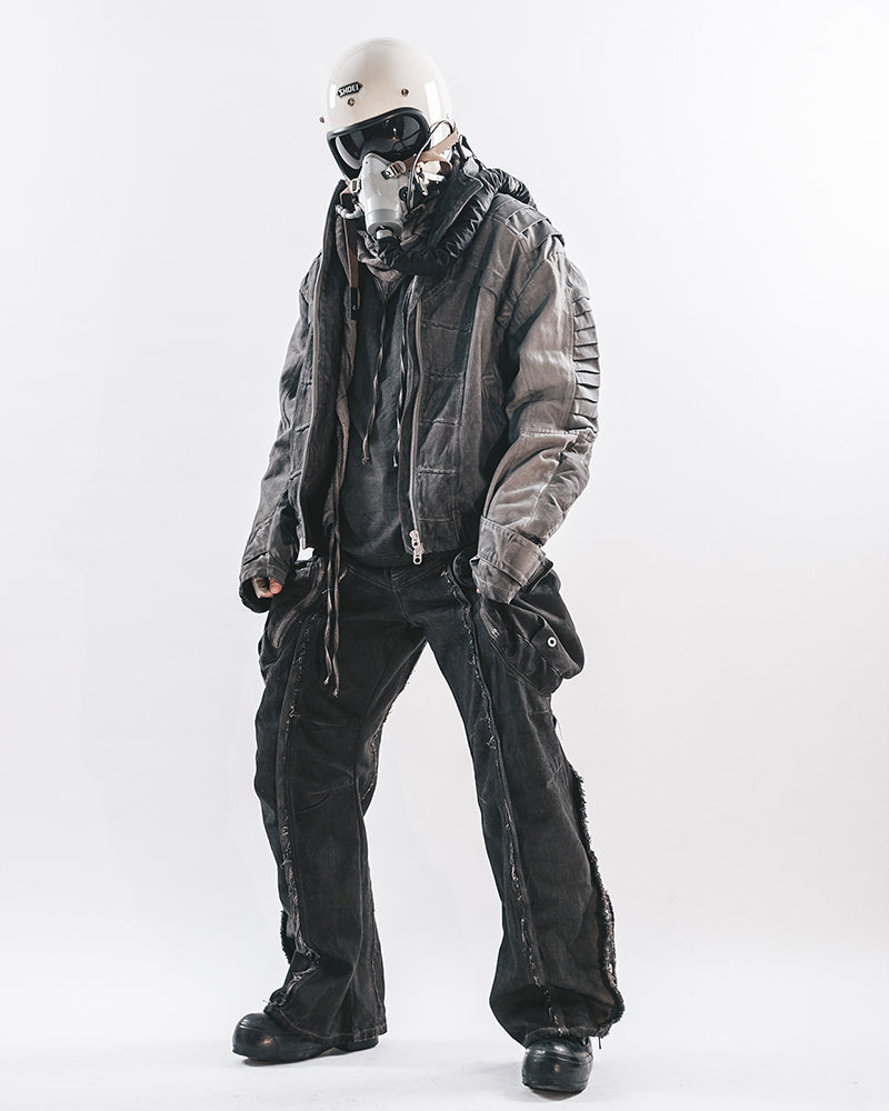 Wide-Leg Adjustable Raw-Edge Hunter Pants