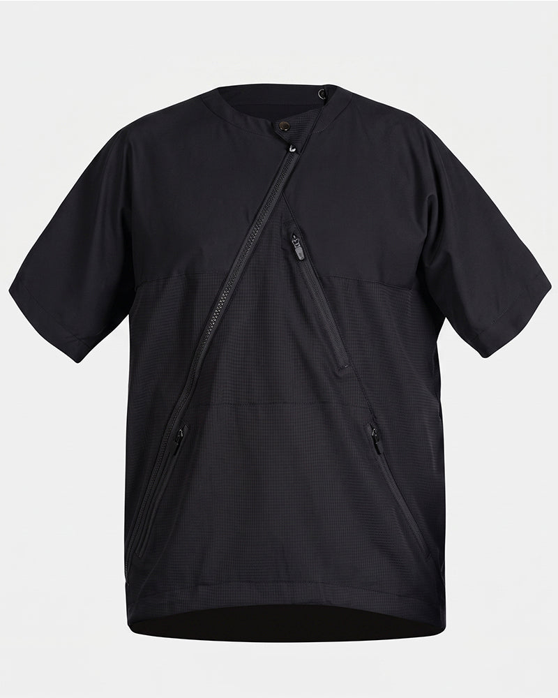 Quick-Release Zipper Collarless Techwear T-Shirt