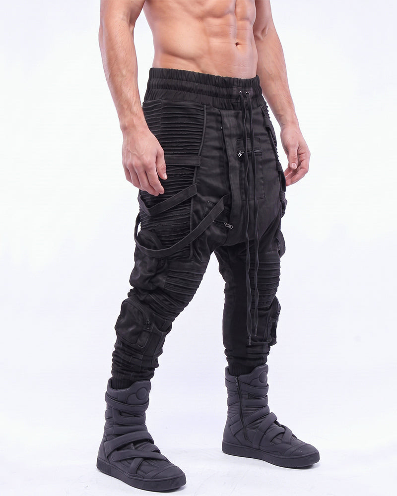 Wasteland Distressed Asymmetric Strap Multi-Cargo Pants