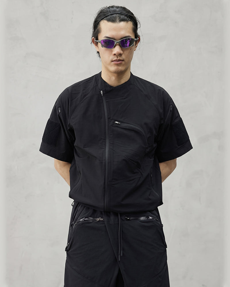 Asymmetric Zipper Seersucker Short Sleeve T-Shirt