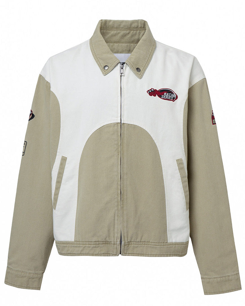 Retro Racing Embroidered Color-Block Jacket