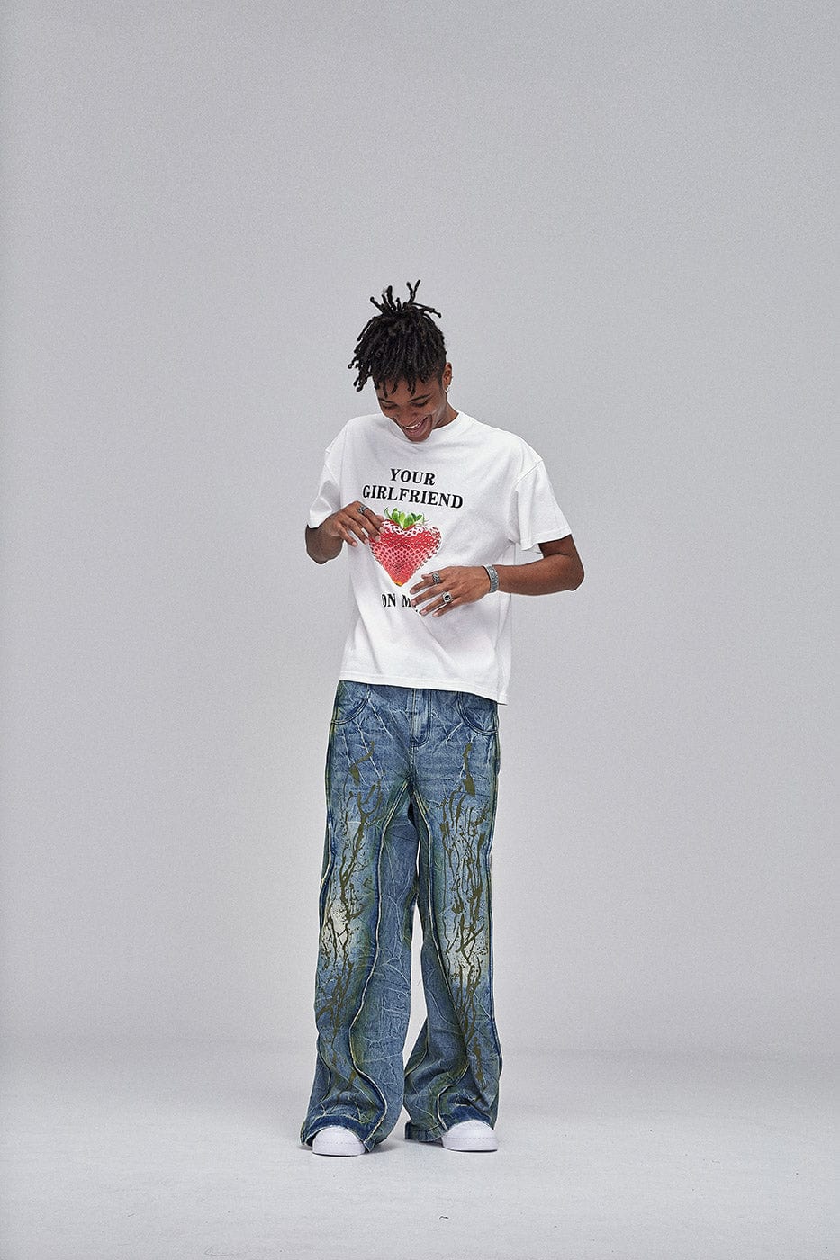 Ripple Spliced Washed Jeans