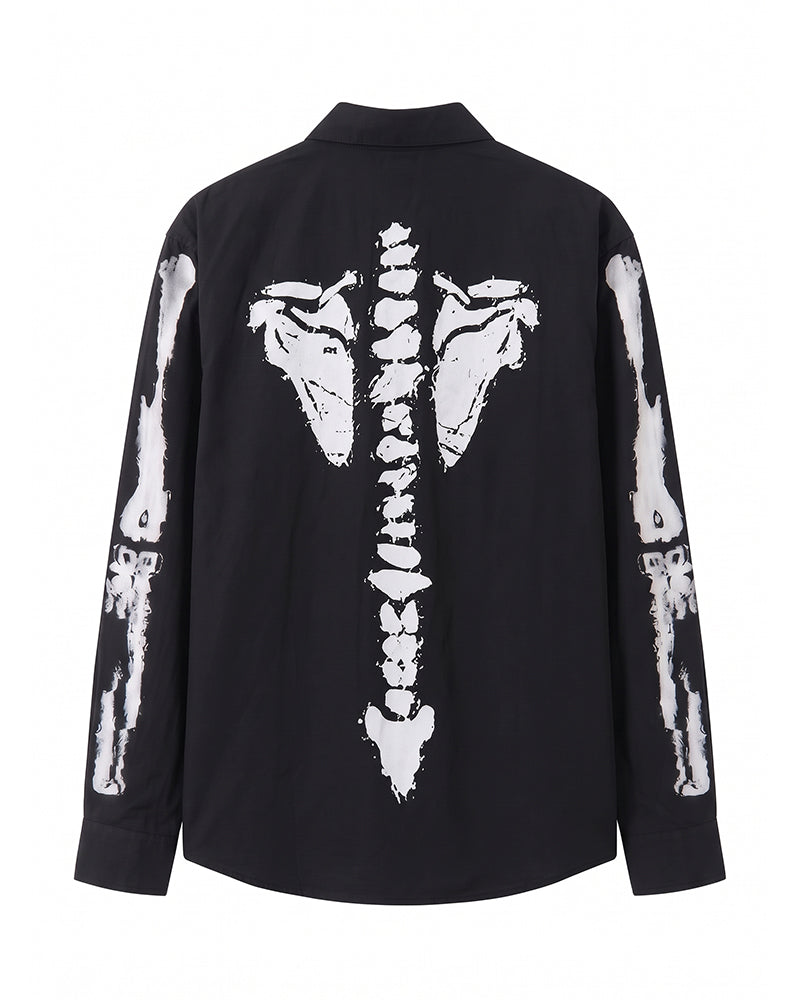 Post-Apocalyptic Skeleton Print Loose Long Sleeve Shirt