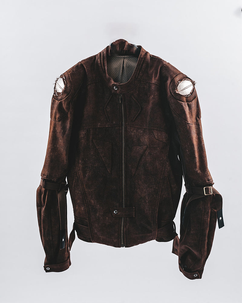 Rust-Dyed Exposed-Armor Moto Jacket