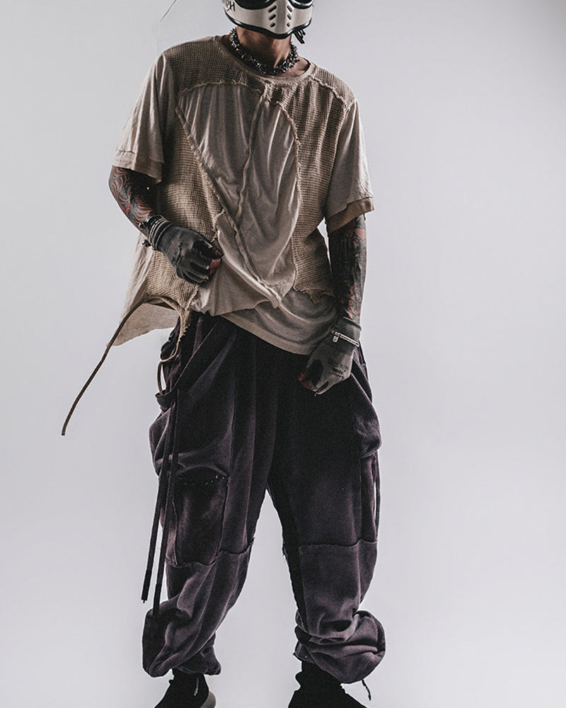 Wasteland Wear Distressed Dual-Layer Mesh Patchwork T-Shirt