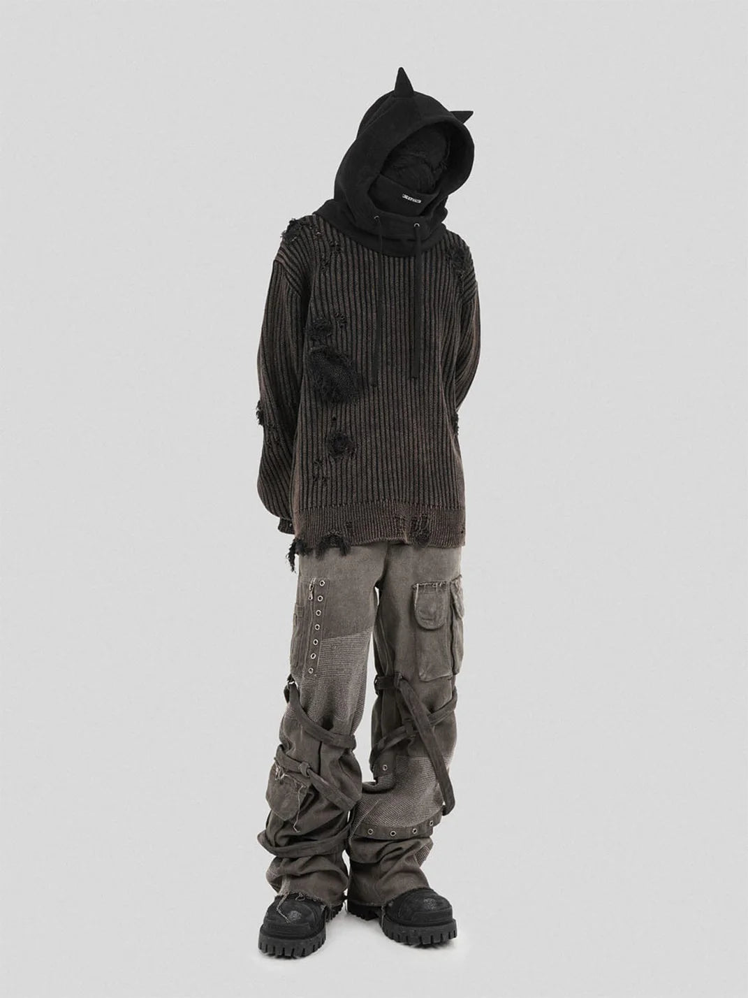 Post-Apocalyptic Wear Ripped Sweater Charcoal