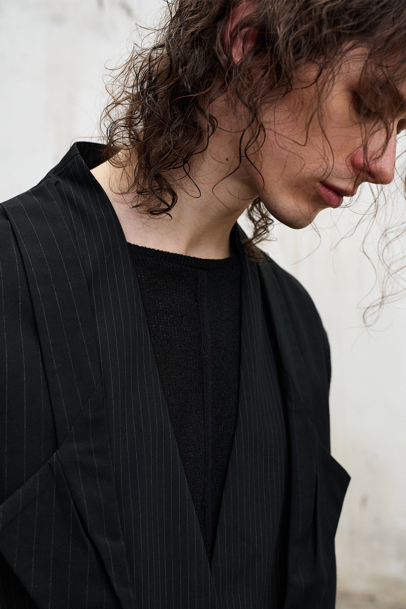 Double-Collar Panel Pinstripe Vest