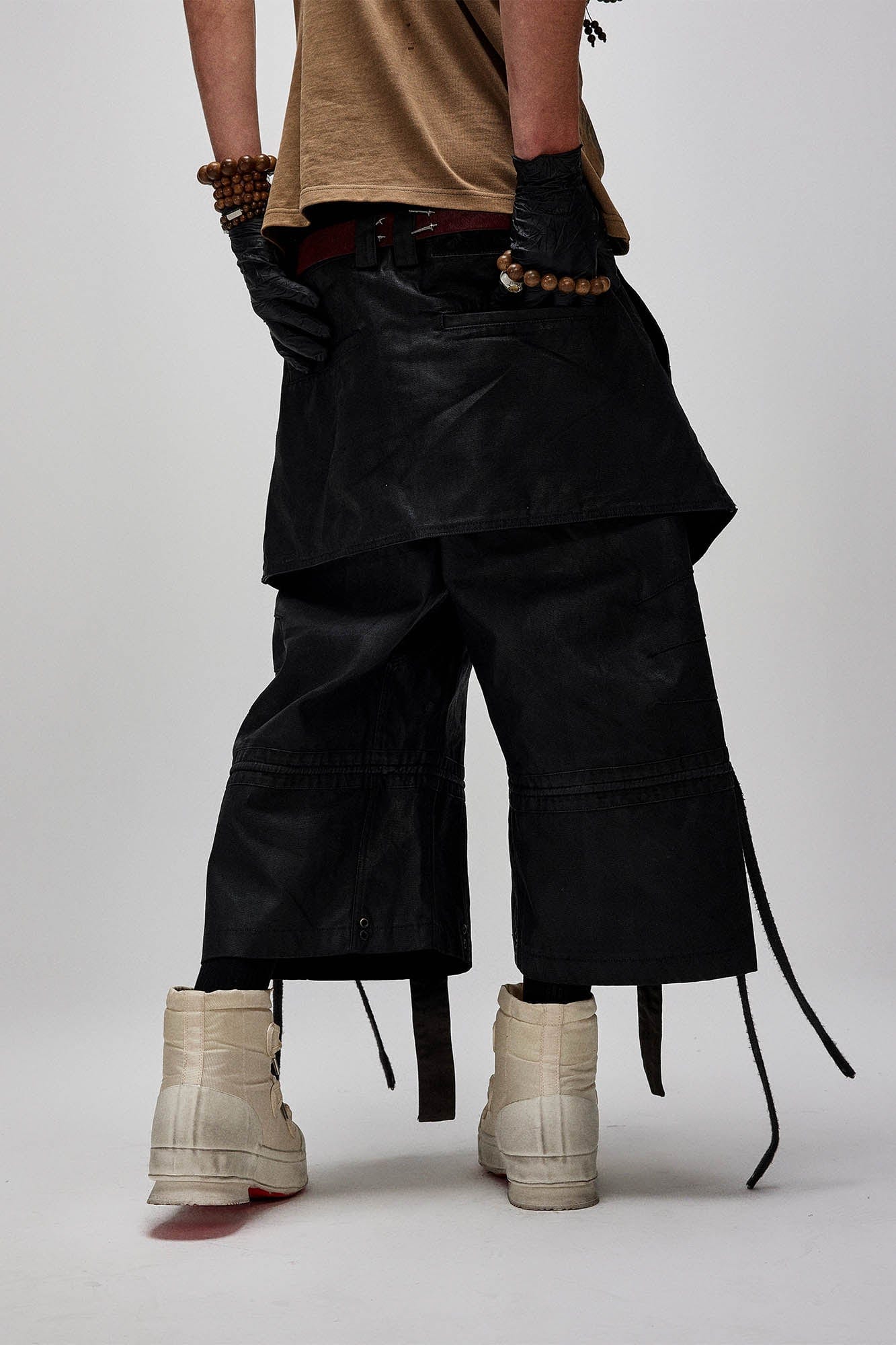 Waxed Layered Drape Strap Shorts
