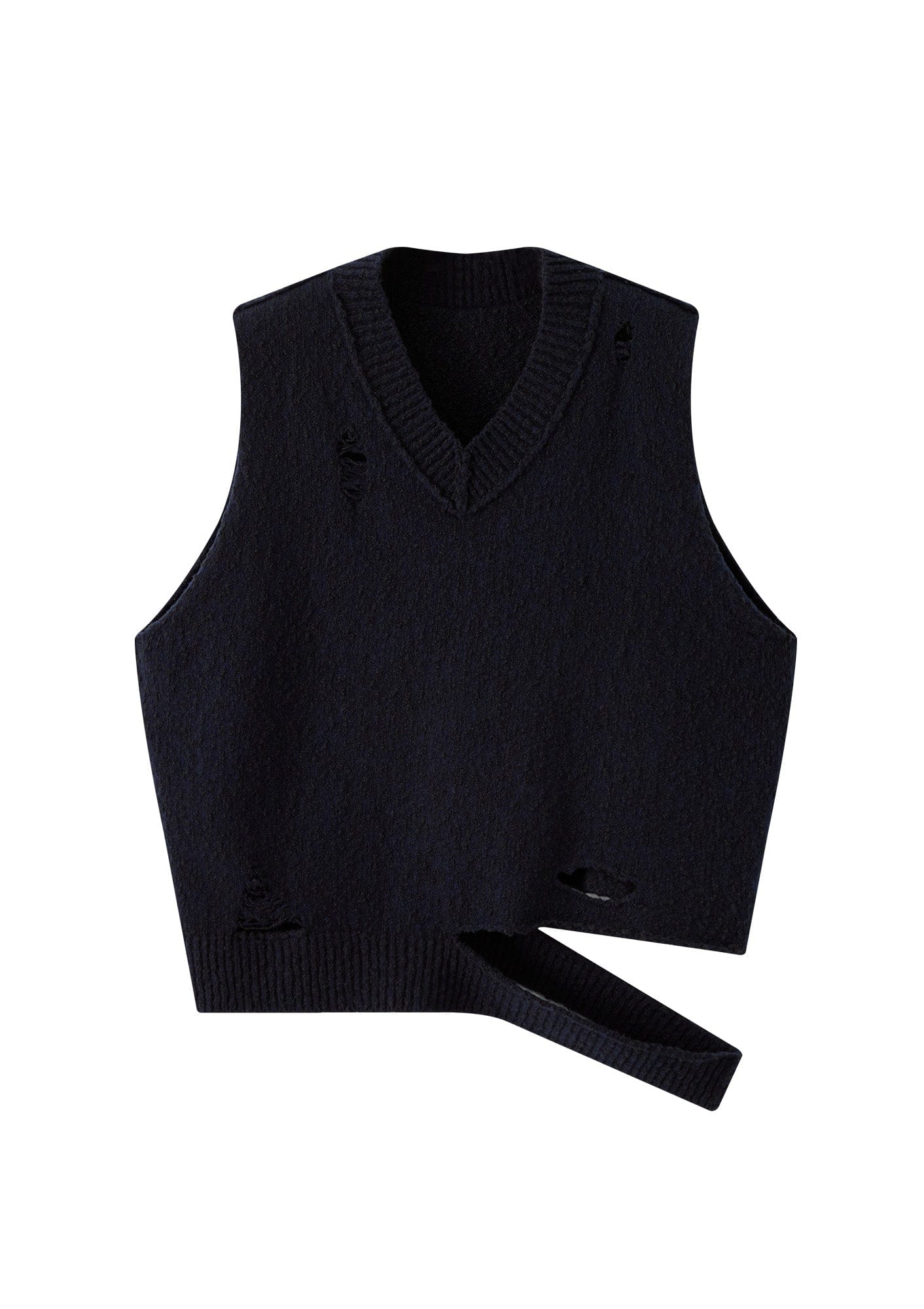 Asymmetrical Distressed Bubble-Knit Vest
